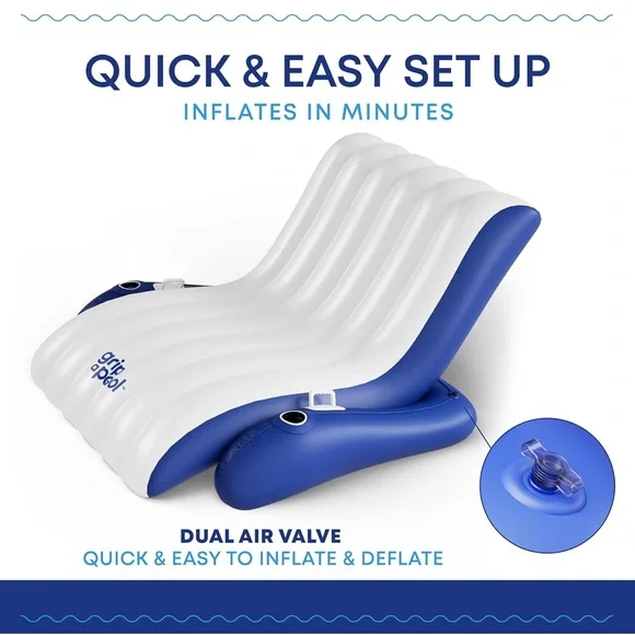 GRIP A POOL NIB Inflatable Luxury Chair Recliner Pool River Lake Float for 1-2